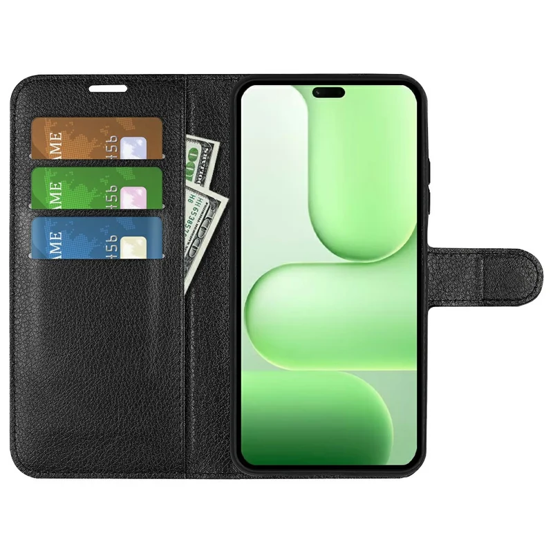 AMORUS etui portfelowe na Honor 600 Lite 5G, skórzane etui typu folio z tekurą litchi, odporno na wstrząsy, z podpiętą podstawką - Czarny