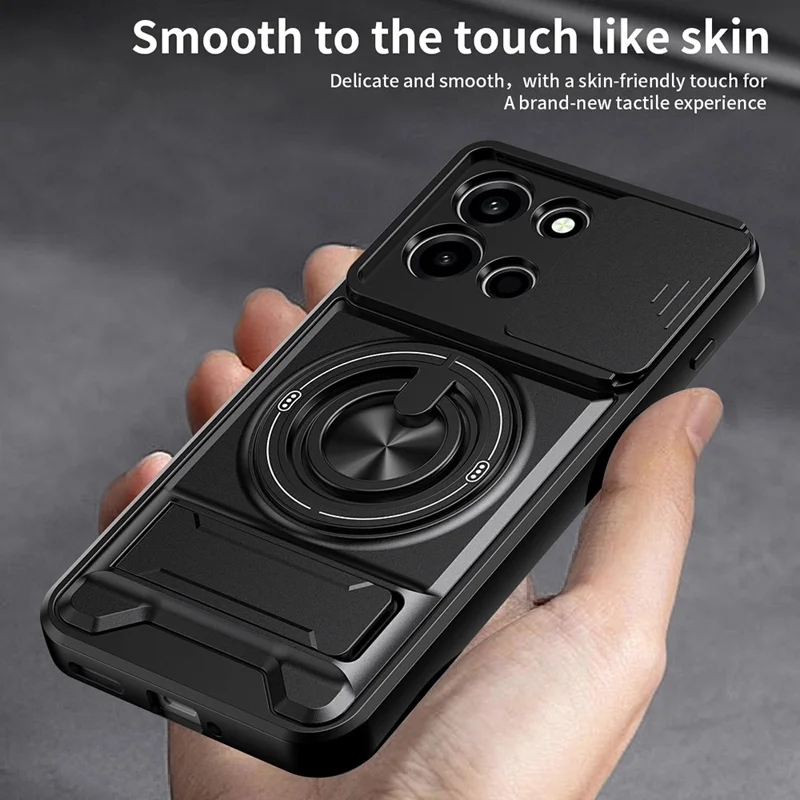 Cover magnetico per OnePlus Nord 6 5G con anello supporto, kickstand pieghevole, custodia in TPU e PC con slider per obiettivo della fotocamera - Nero
