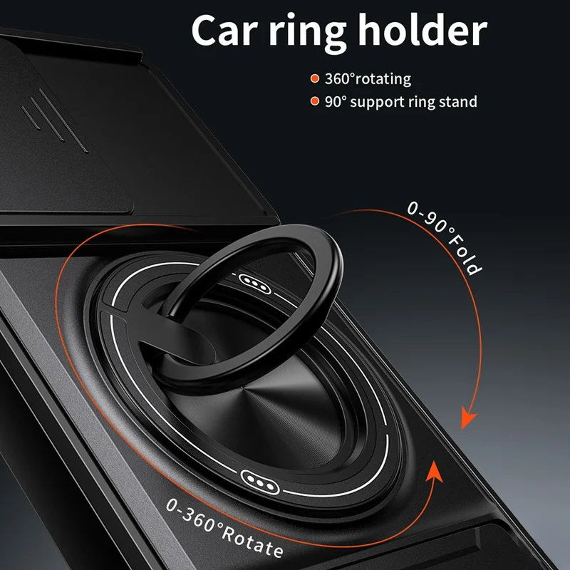 Cover magnetico per OnePlus Nord 6 5G con anello supporto, kickstand pieghevole, custodia in TPU e PC con slider per obiettivo della fotocamera - Nero