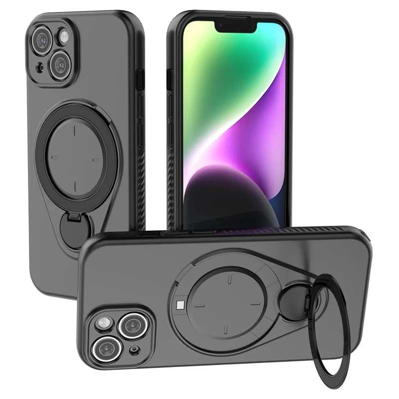 Magnetisk hårddisk för iPhone 15 med roterande stöd TPU PC mobilskal - Svart