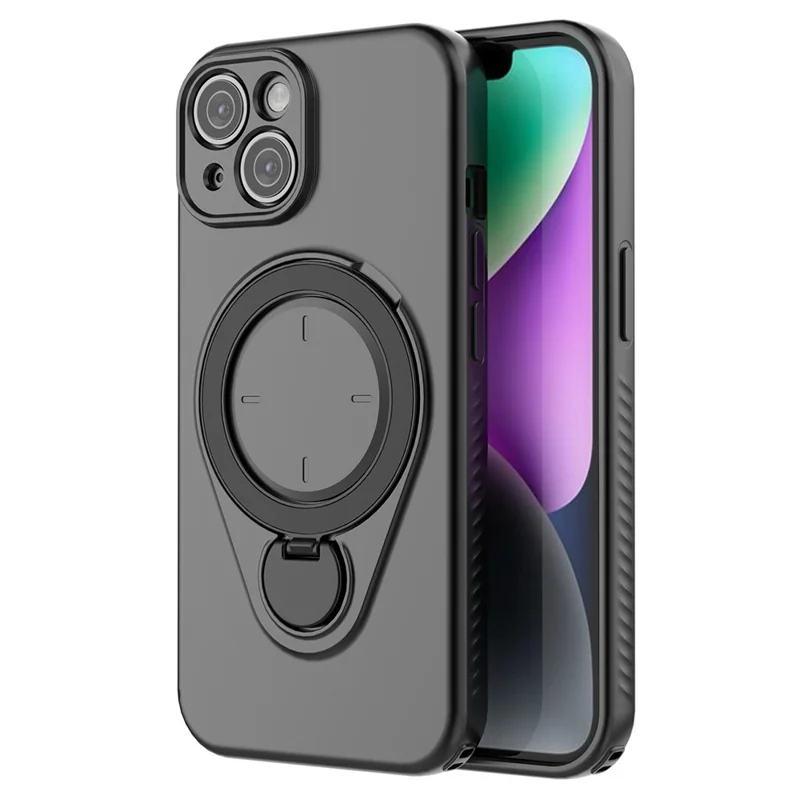 Magnetisk hårddisk för iPhone 15 med roterande stöd TPU PC mobilskal - Svart