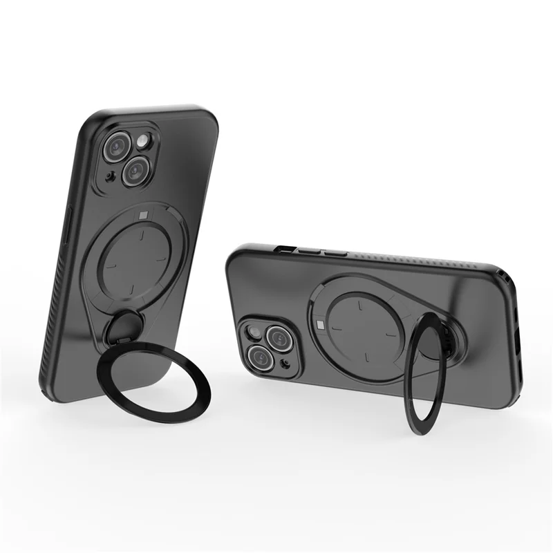 Magnetisk hårddisk för iPhone 15 med roterande stöd TPU PC mobilskal - Svart