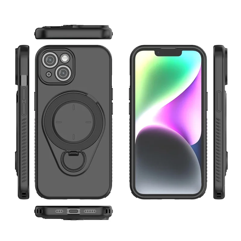 Magnetisk hårddisk för iPhone 15 med roterande stöd TPU PC mobilskal - Svart
