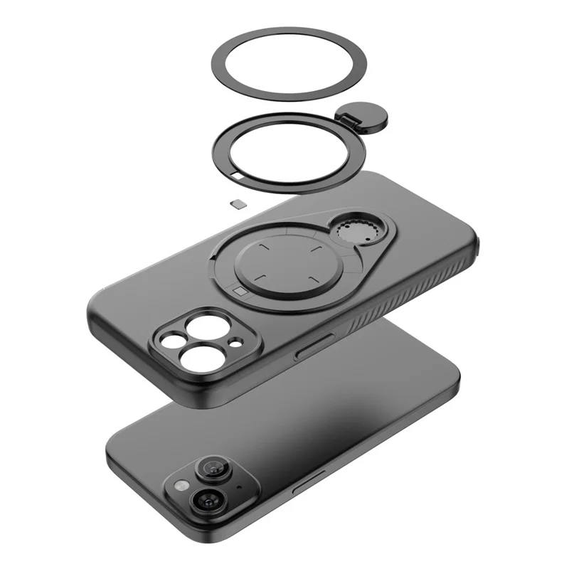 Magnetisk hårddisk för iPhone 15 med roterande stöd TPU PC mobilskal - Svart