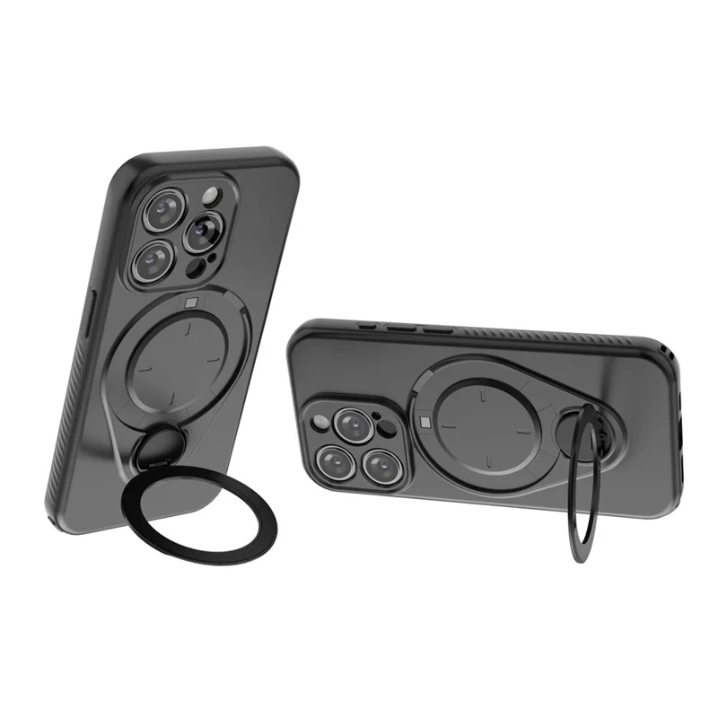 Magnetisk hårddisk för iPhone 15 Pro med roterande stöd TPU PC mobilskal - Svart