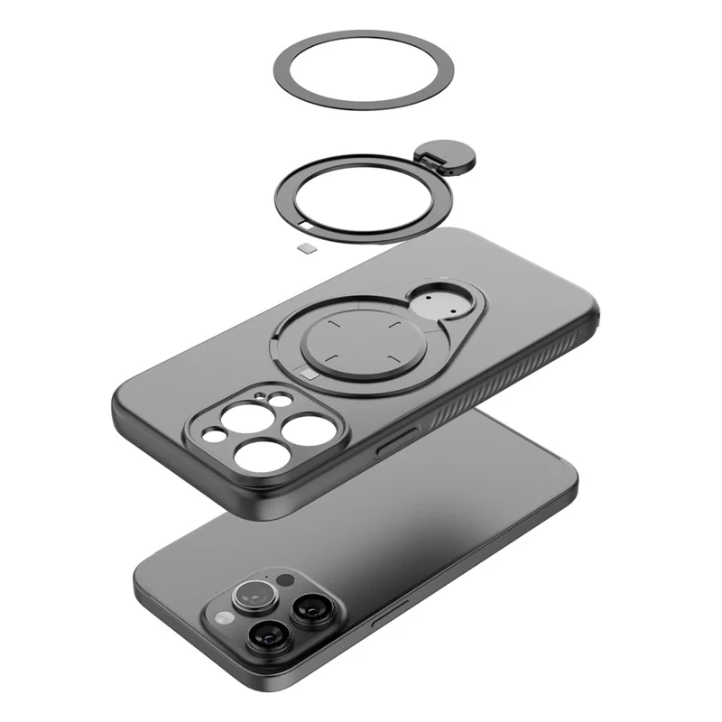 Magnetisk hårddisk för iPhone 15 Pro med roterande stöd TPU PC mobilskal - Svart