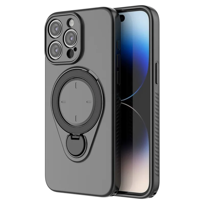 Magnetisk för iPhone 15 Pro Max, snurrande stöd, TPU PC mobilskal – Svart