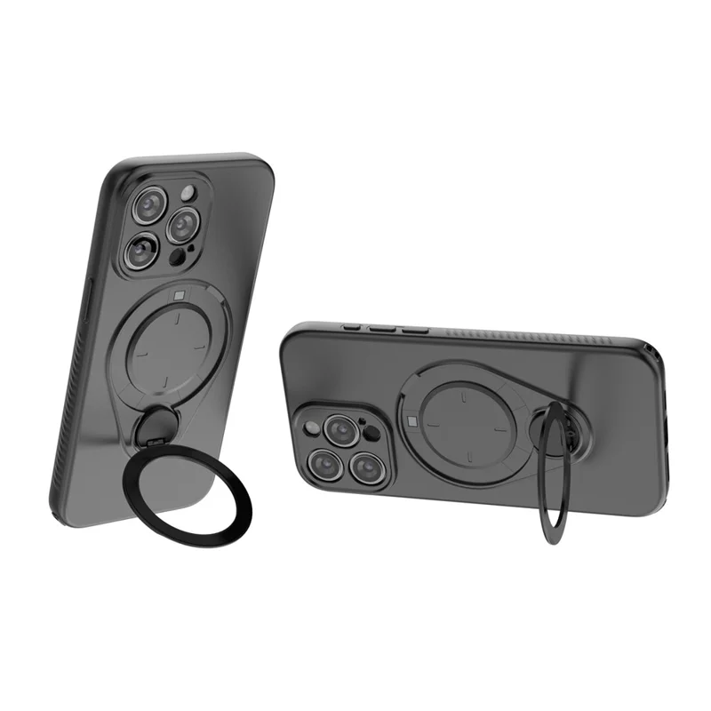 Magnetisk för iPhone 15 Pro Max, snurrande stöd, TPU PC mobilskal – Svart
