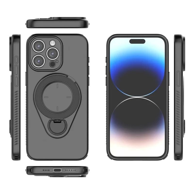 Magnetisk för iPhone 15 Pro Max, snurrande stöd, TPU PC mobilskal – Svart