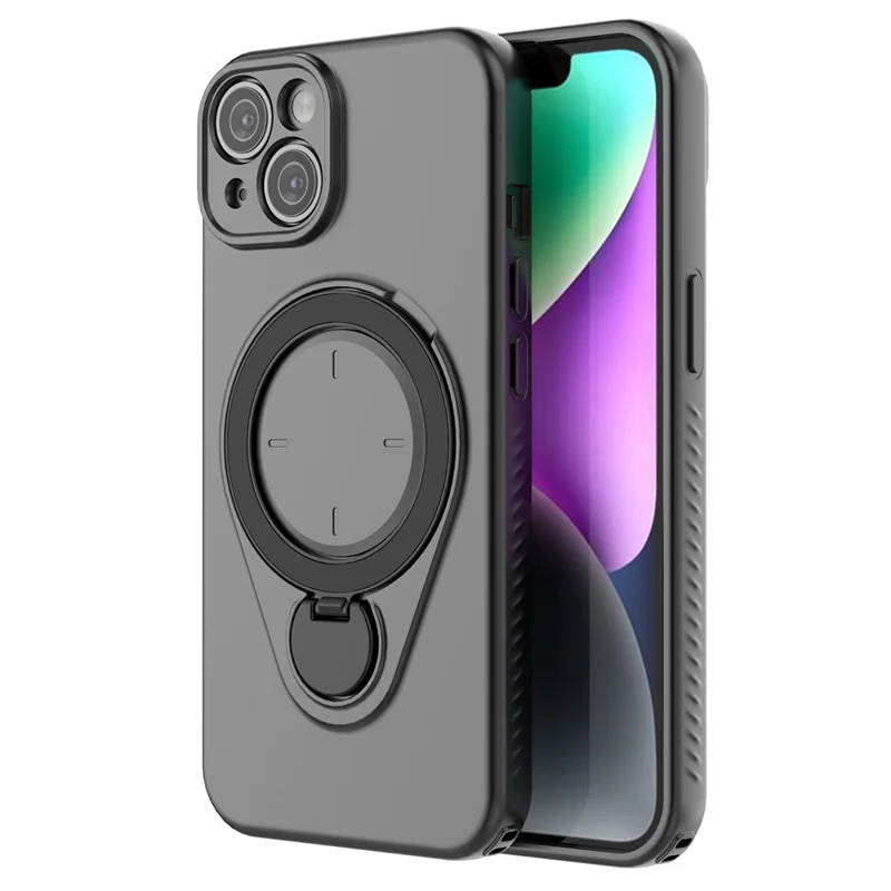 غطاء مغناطيسي لهاتف iPhone 14 مع حامل قابل للدوران وغطاء من مادة TPU وPC - أسود