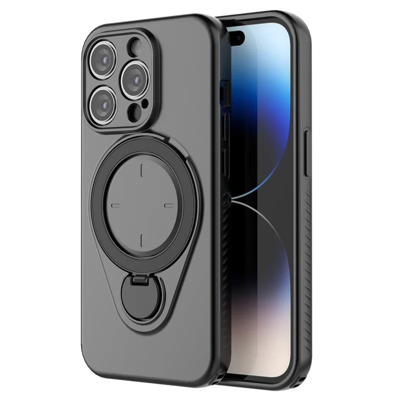 Coque magnétique pour iPhone 14 Pro avec pied pivotant, housse en TPU et PC - Noir