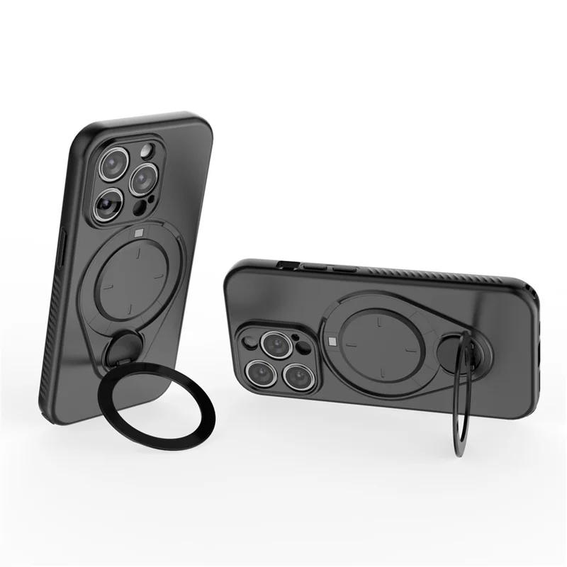 Coque magnétique pour iPhone 14 Pro avec pied pivotant, housse en TPU et PC - Noir