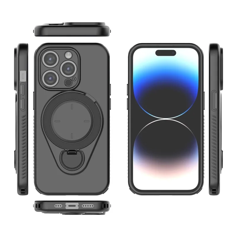 Coque magnétique pour iPhone 14 Pro avec pied pivotant, housse en TPU et PC - Noir