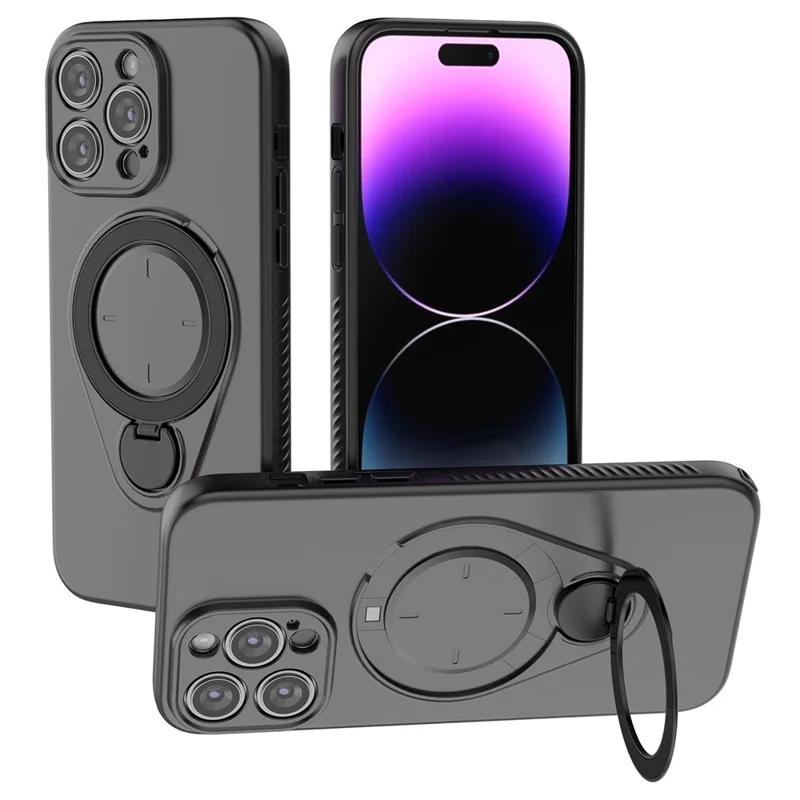 Capa Magnética para iPhone 14 Pro Max com Suporte Giratório TPU PC - Preto