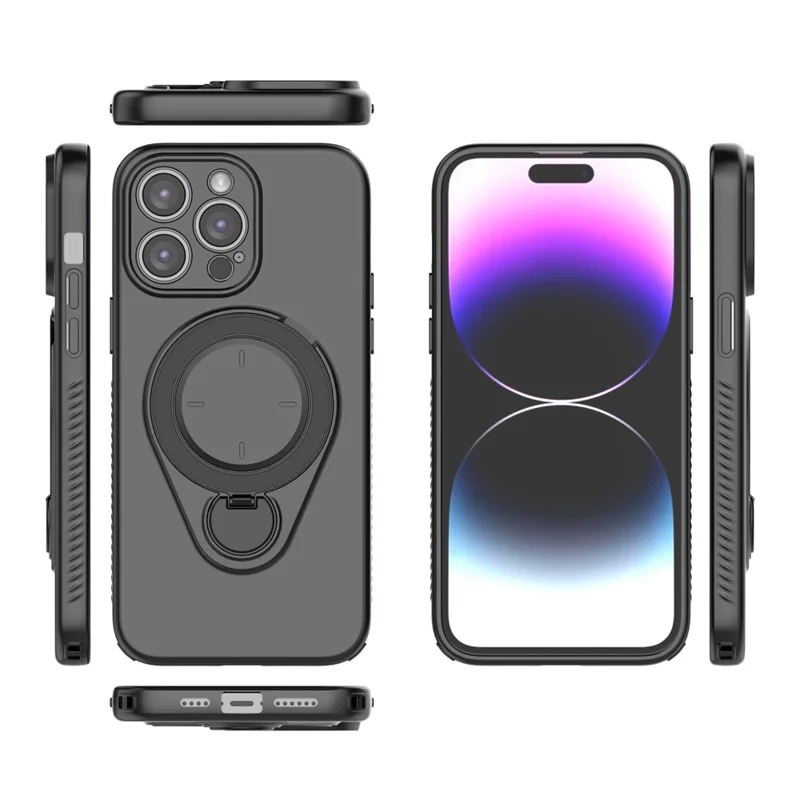 Capa Magnética para iPhone 14 Pro Max com Suporte Giratório TPU PC - Preto