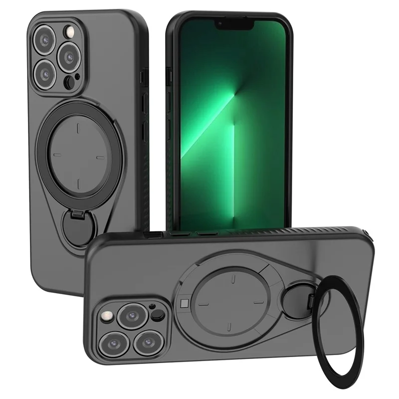 For iPhone 13 Pro Magnetisk Case Rotationsstøtte TPU PC Telefondæksel - Sort