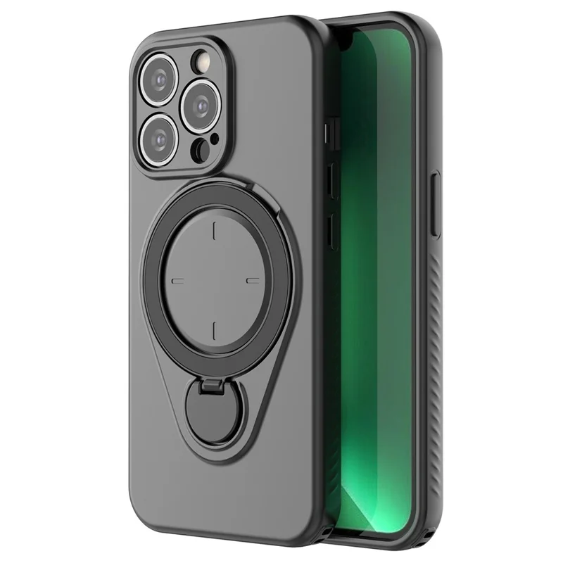 For iPhone 13 Pro Magnetisk Case Rotationsstøtte TPU PC Telefondæksel - Sort