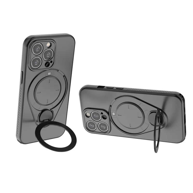 For iPhone 13 Pro Magnetisk Case Rotationsstøtte TPU PC Telefondæksel - Sort
