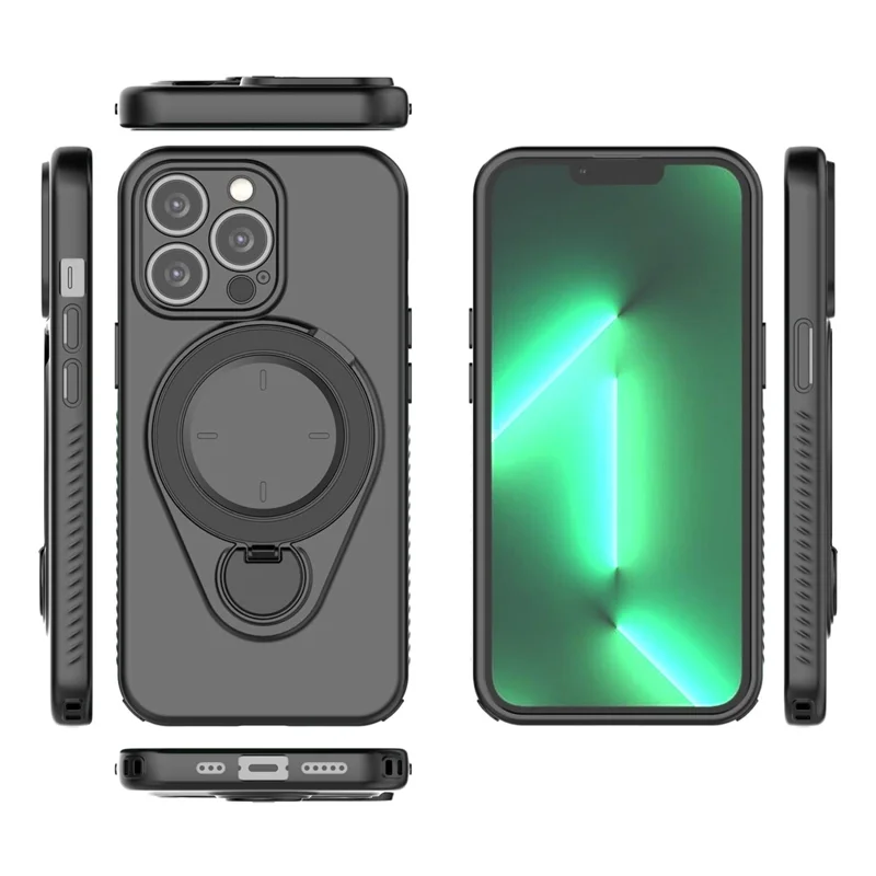 For iPhone 13 Pro Magnetisk Case Rotationsstøtte TPU PC Telefondæksel - Sort