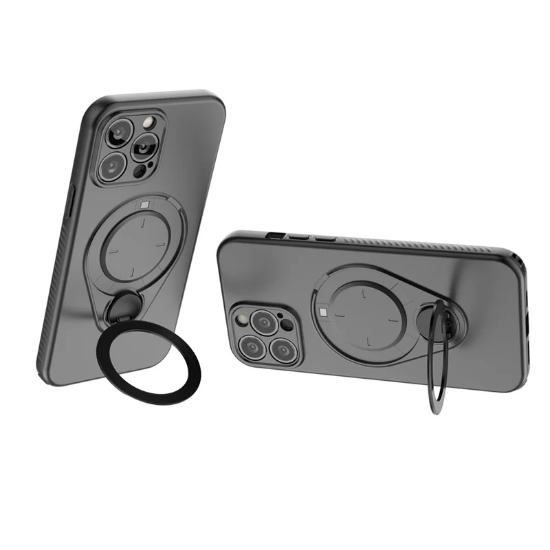 For iPhone 13 Pro Max Magnetic Case Rotating Kickstand TPU PC Phone Cover - Black