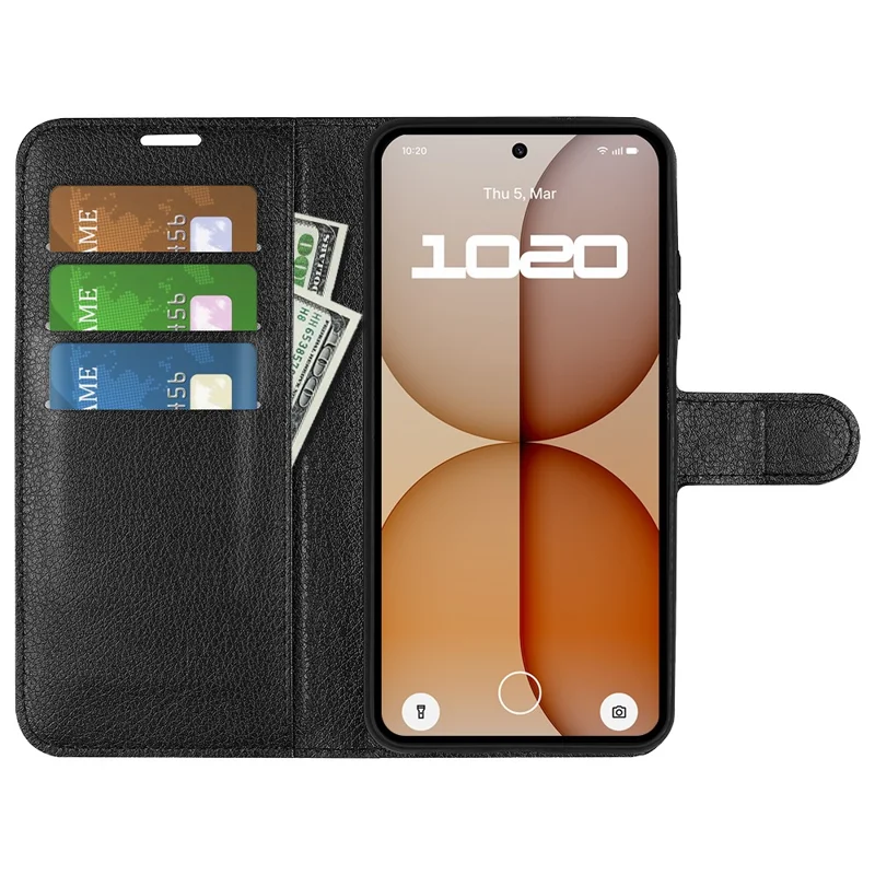 AMORUS For Nothing Phone (4a) Wallet Case Litchi Texture Shockproof Leather Flip Stand Phone Cover - Black