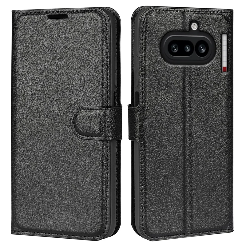 AMORUS For Nothing Phone (4a) Wallet Case Litchi Texture Shockproof Leather Flip Stand Phone Cover - Black