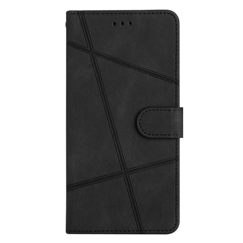 Per iPhone 13 Cover Telefono da 6,1 pollici Con Decorazione a Linee Impresse Portafoglio Texture Pelle Cavallo Pazzo Stand Custodia Telefono con Cinturino - Nero