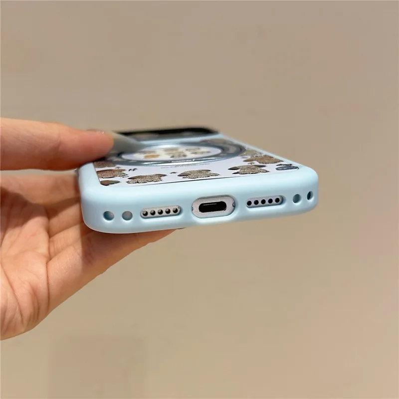 For iPhone 17 Pro Max Mobile Phone Case Cartoon Dog Pattern PC Protective Cover with 360° Magnetic Rotating Kickstand - Blue