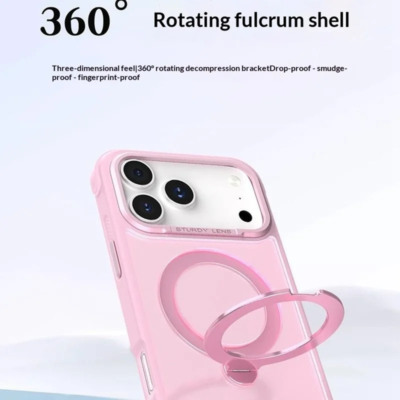 For iPhone 17 Pro Max Semi-transparent Frosted Back Cover Skin-friendly TPU PC Case with 360° Magnetic Rotating Kickstand - Lake Blue