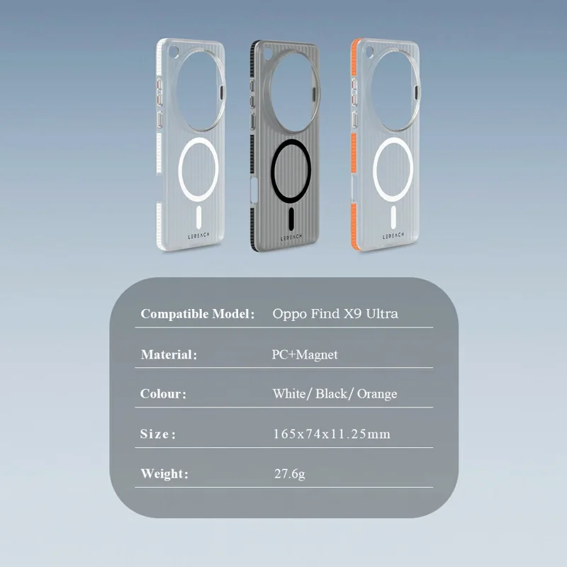 LEREACH TOC Series for Oppo Find X9 Ultra 5G Magnetic Case Flowing Grid PC Phone Cover - White