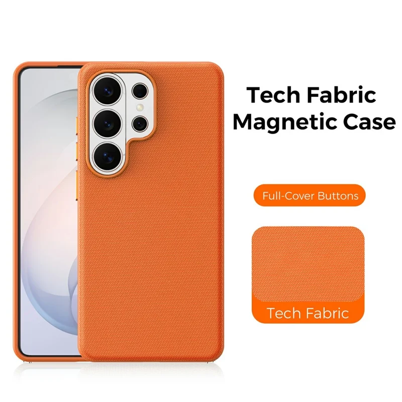 For Samsung Galaxy S26 Ultra Magnetic Case Tech Fabric Coated TPU + PC Anti-Drop Phone Cover - Orange