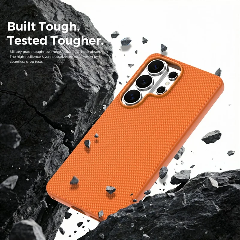 For Samsung Galaxy S26 Ultra Magnetic Case Tech Fabric Coated TPU + PC Anti-Drop Phone Cover - Orange
