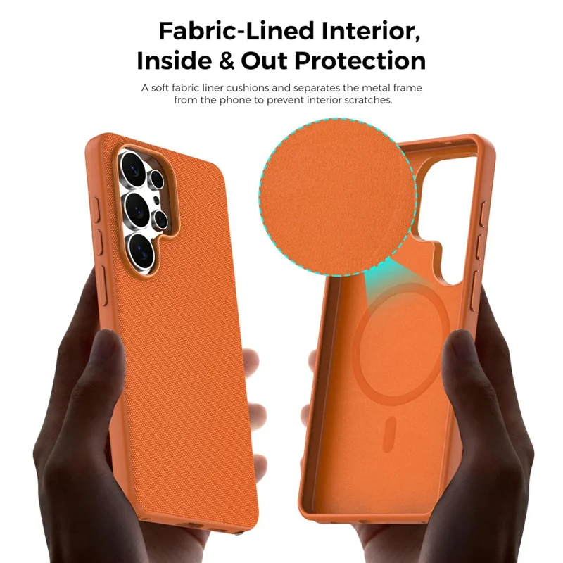 For Samsung Galaxy S26 Ultra Magnetic Case Tech Fabric Coated TPU + PC Anti-Drop Phone Cover - Orange