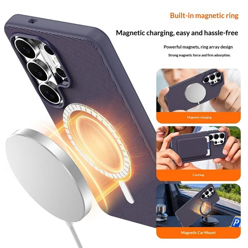 For Samsung Galaxy S26 Ultra Magnetic Case Tech Fabric TPU Shockproof Cover - Purple