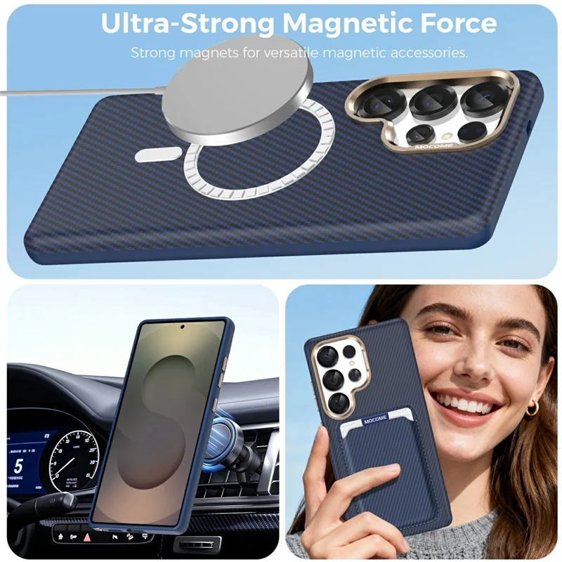 For Samsung Galaxy S25 Ultra Magnetic Case Carbon Fiber Texture Shockproof Leather TPU PC Protective Cover - Sapphire