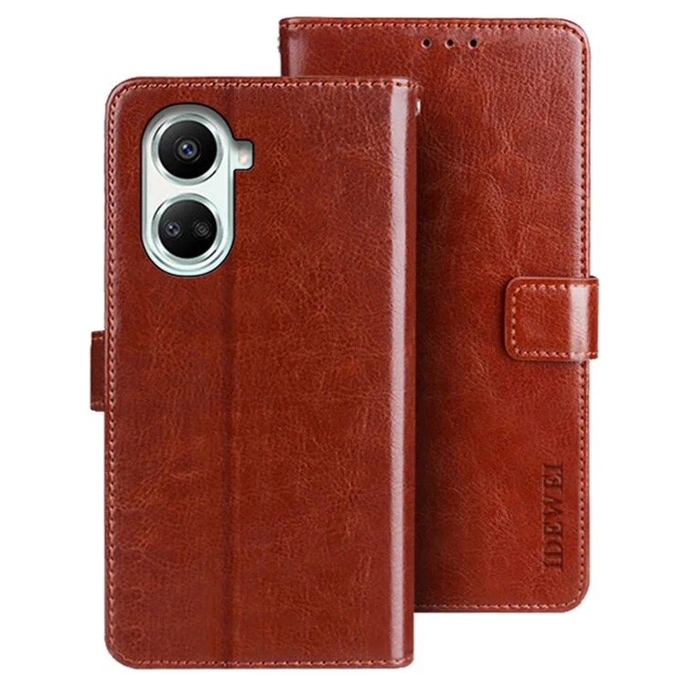 Idewei Für Huawei Nova 10 se 4g Gut Geschützte PU Leder Flip Stand Wallet Cover Crazy Horse Texture Telefon Schutzhülle - Braun