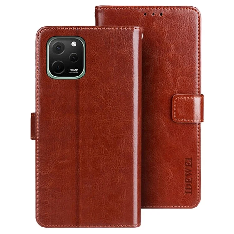 Idewei Für Huawei Nova Y61 4G Schockabsorbierende PU Leder Flip Stand Wallet Wallet Crazy Horse Texture Telefon Schutzhülle - Braun