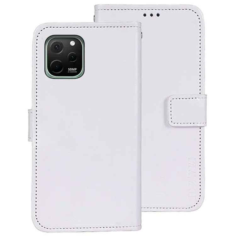 Idewei Per Huawei Nova Y61 4G Shock Che Assorbono il Portafoglio Per Flip Portafoglio di Flip Portafoglio Crazone Texture Crazy Horse Texture Case di Protezione - Bianca