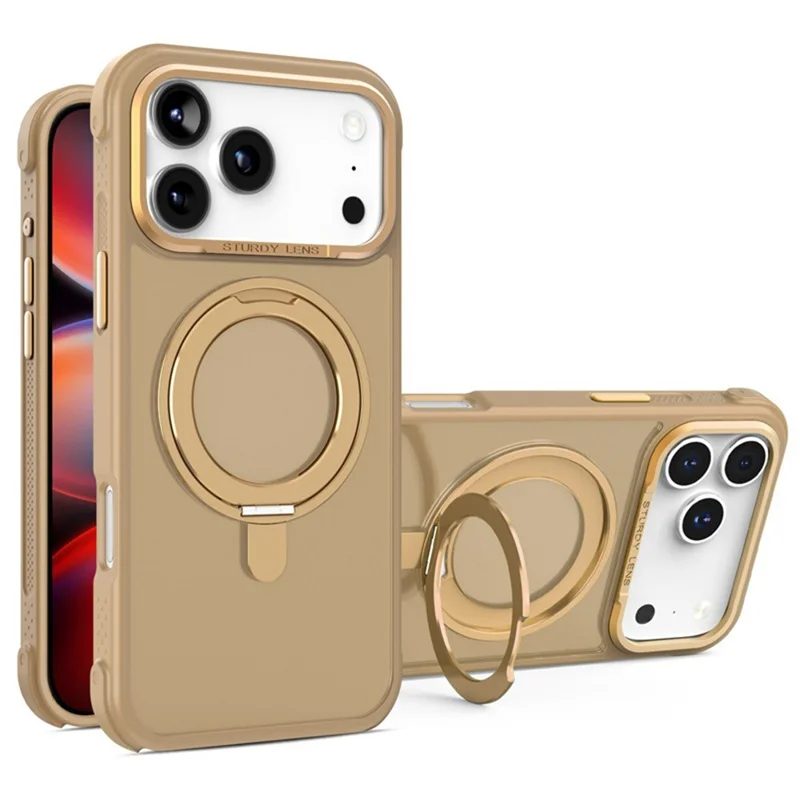 Bulk Purchasing for iPhone 17 Pro Max Magnetic Case Skin-friendly Anti-Shock TPU PC Protective Cover with Kickstand - Desert Gold
