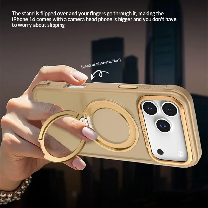 Bulk Purchasing for iPhone 17 Pro Max Magnetic Case Skin-friendly Anti-Shock TPU PC Protective Cover with Kickstand - Desert Gold