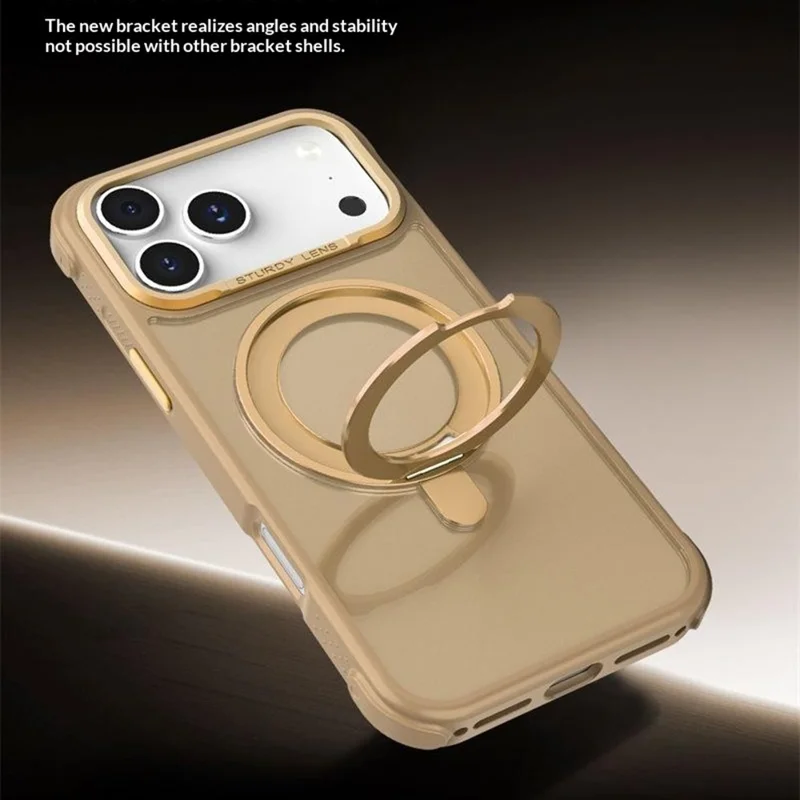Bulk Purchasing for iPhone 17 Pro Max Magnetic Case Skin-friendly Anti-Shock TPU PC Protective Cover with Kickstand - Desert Gold