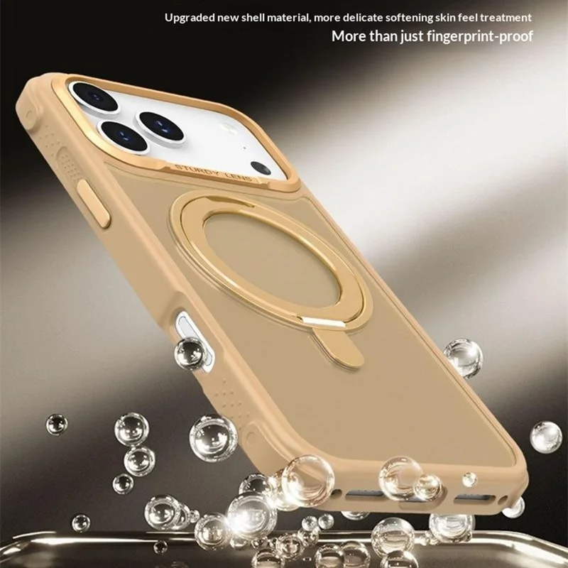 Bulk Purchasing for iPhone 17 Pro Max Magnetic Case Skin-friendly Anti-Shock TPU PC Protective Cover with Kickstand - Desert Gold