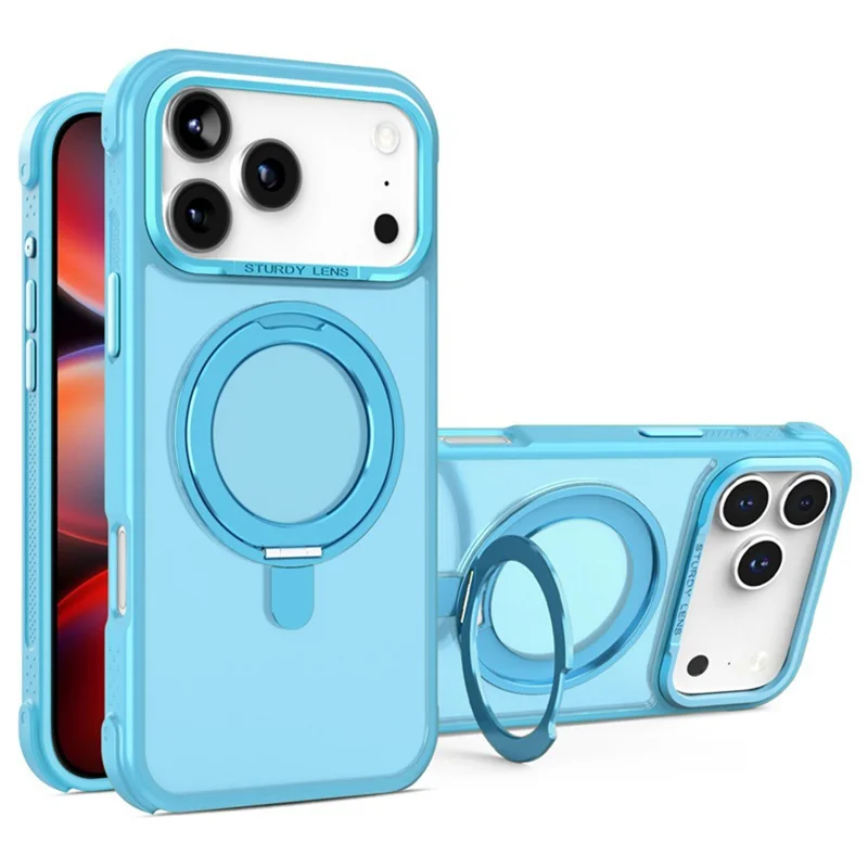 Bulk Purchasing for iPhone 17 Pro Max Magnetic Case Skin-friendly Anti-Shock TPU PC Protective Cover with Damping Bracket - Lake Blue