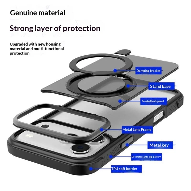 Bulk Purchasing for iPhone 17 Pro Max Magnetic Case Skin-friendly Anti-Shock TPU PC Protective Cover with Damping Bracket - Lake Blue