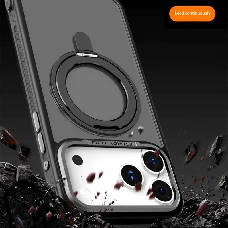 Bulk Purchasing for iPhone 17 Pro Max Magnetic Case Skin-friendly Anti-Shock TPU PC Protective Cover with Damping Bracket - Lake Blue