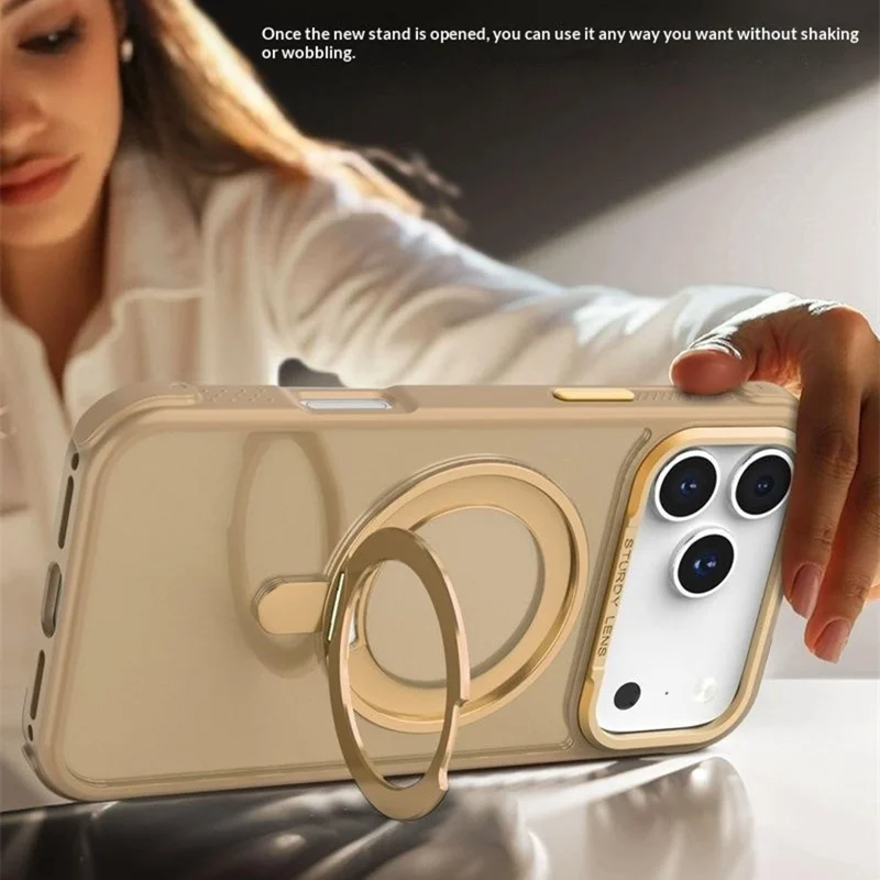 Bulk Purchasing for iPhone 17 Pro Magnetic Case Skin-friendly Anti-Shock TPU PC Protective Cover with Damping Bracket - Desert Gold