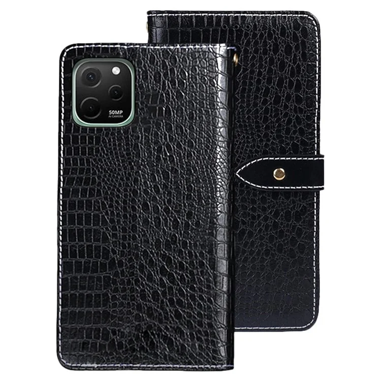 IDEWEI Magnetic Protective Cover for Huawei nova Y61 4G, Crocodile Texture Hands-free Stand PU Leather Wallet Folio Flip Phone Case - Black