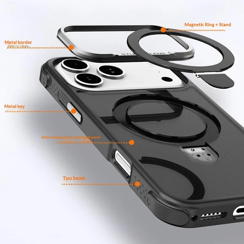 Bulk køb til iPhone 17 Pro Max Magnetisk Cover Hudvenlig Anti-stødt TPU PC Beskyttende Hylster med 120° Stand med understøttelse af Magsafe - Sort