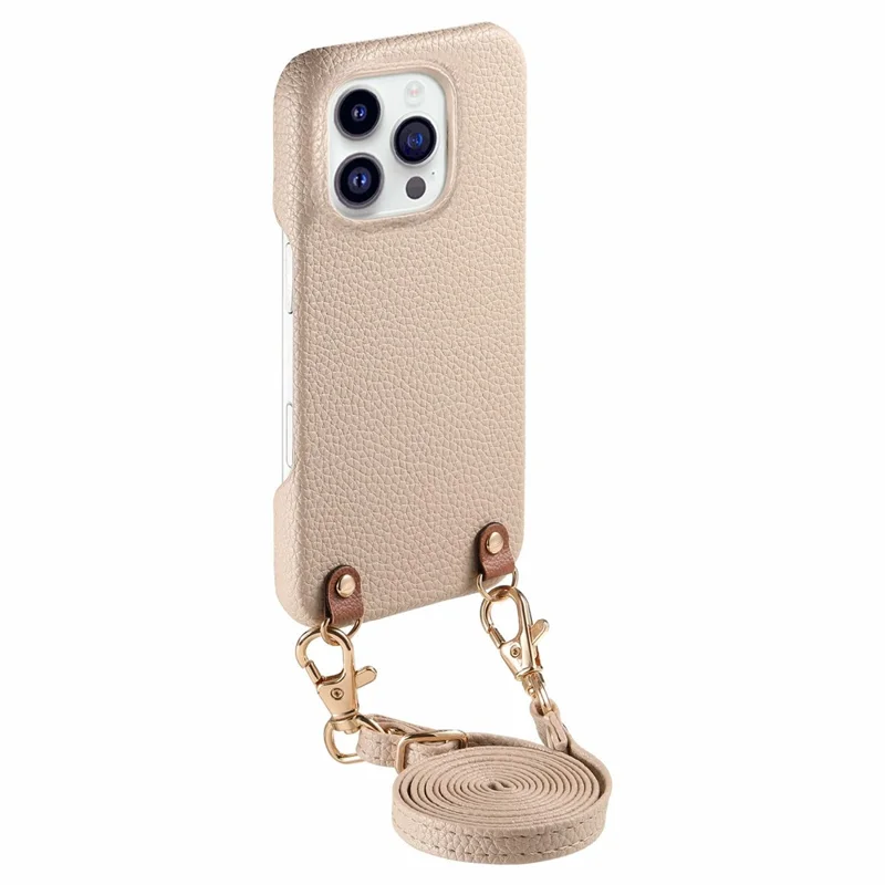 Bulk Purchasing For iPhone 16 Pro Litchi Pattern Case with 130cm Lanyard Shockproof PC PU Leather Cover - Grey  /  Silver