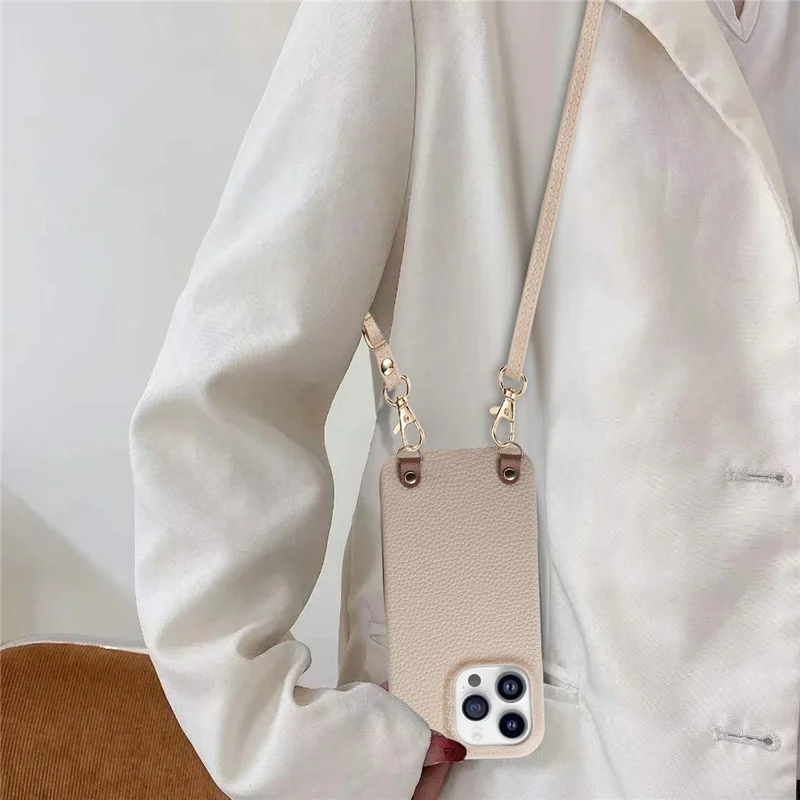 Bulk Purchasing For iPhone 16 Pro Litchi Pattern Case with 130cm Lanyard Shockproof PC PU Leather Cover - Grey  /  Silver